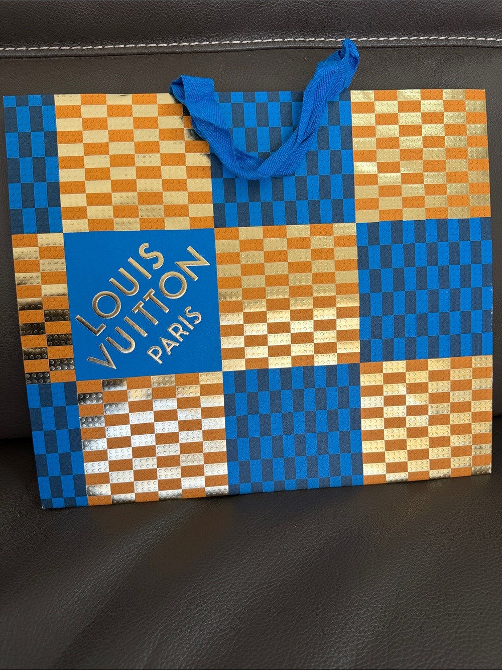 Louis Vuitton Blue and Gold Checkerboard Gift Bag with Logo Panel - Picture 3 of 6
